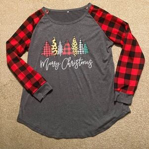 Plaid Sleeve Long Sleeve Top